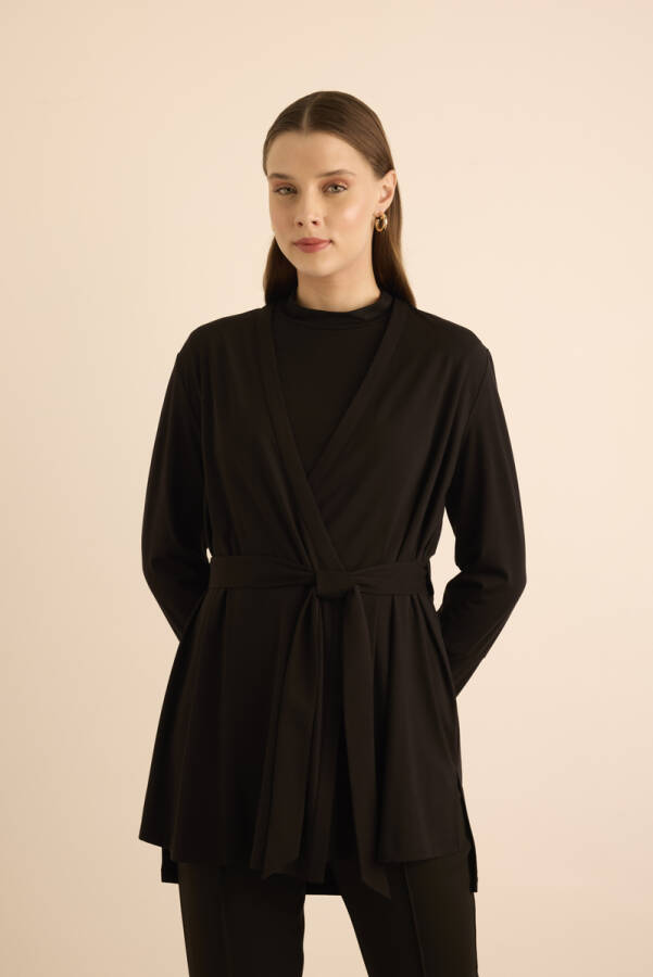 Siyah Rayon Örme Hırka - 4