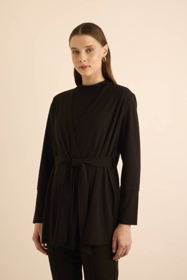 Siyah Rayon Örme Hırka - 1