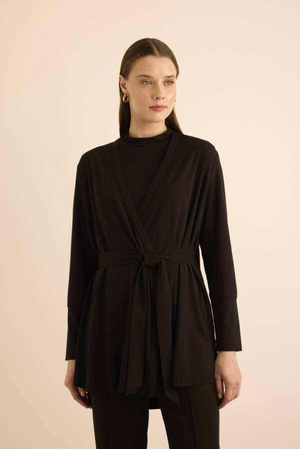 Siyah Rayon Örme Hırka - 2