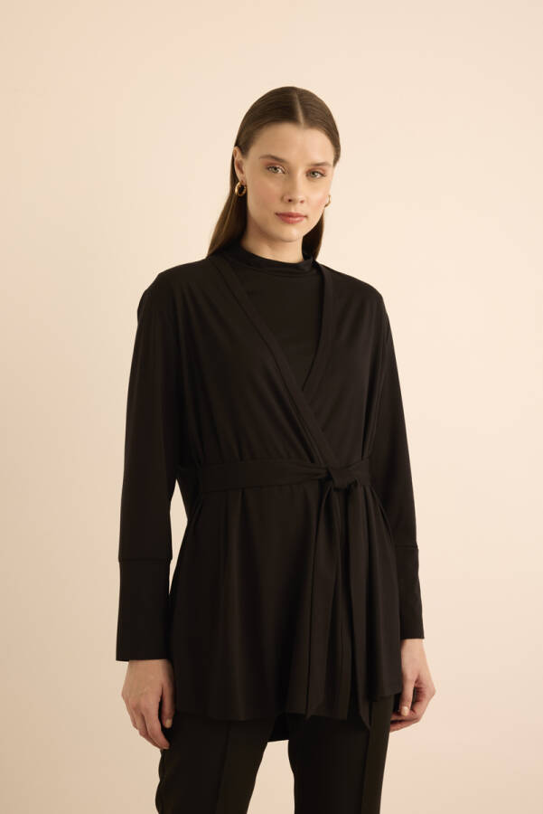 Siyah Rayon Örme Hırka - 3