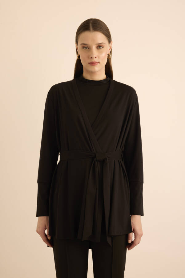 Siyah Rayon Örme Hırka - 6