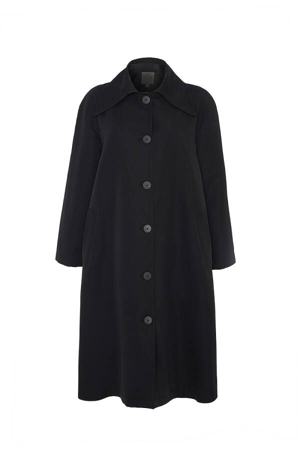 Siyah Reglan Kesim Astarlı Trençkot - Aker