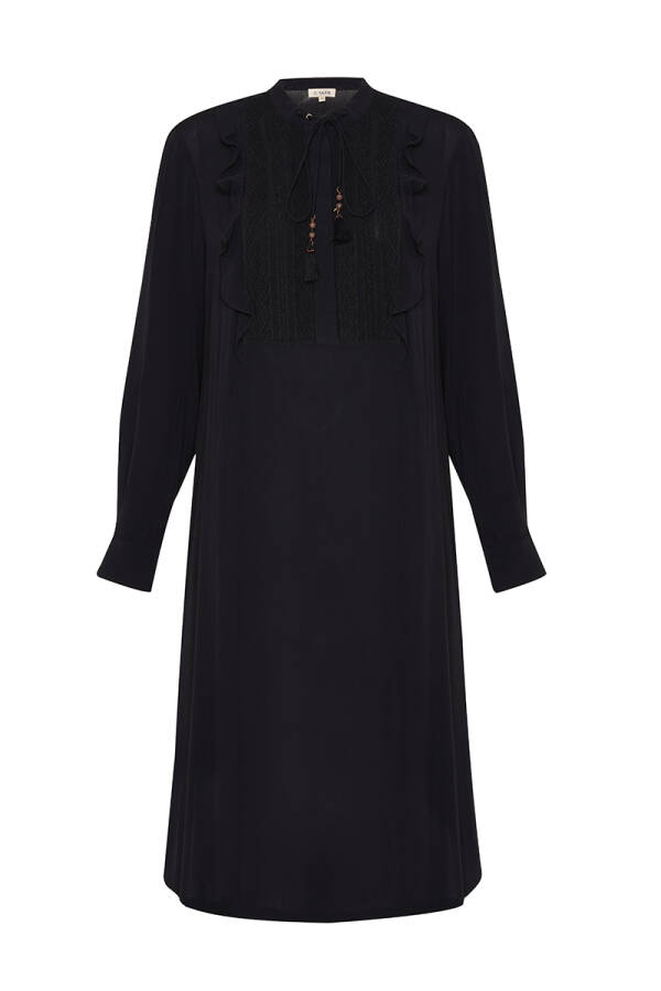 Siyah Robası Dantelli Tunik - 1