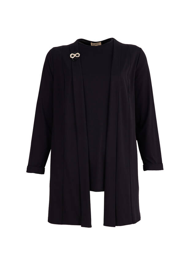 Siyah Şal Yaka İçi Yarım Kollu Tween Set - 1