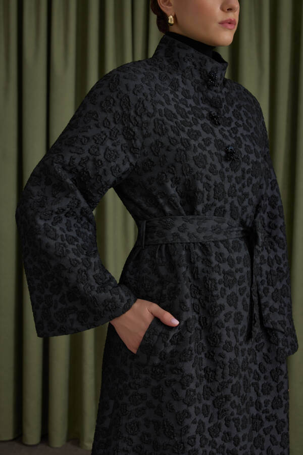 Siyah Şal Yaka Kapitone Mont - 4