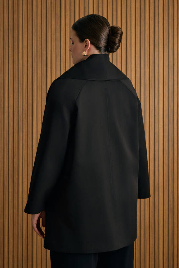 Siyah Şal Yaka Rahat Form Cotton Kap - 6