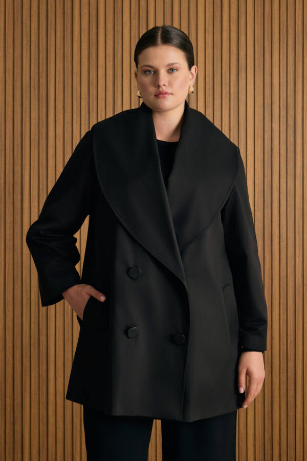 Siyah Şal Yaka Rahat Form Cotton Kap - 2