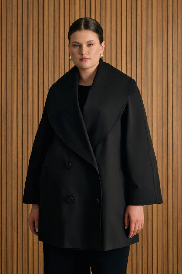 Siyah Şal Yaka Rahat Form Cotton Kap - 5