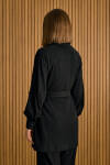 Siyah Şal Yaka Seyyar Kuşaklı Örme Hırka - 7