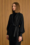 Siyah Şal Yaka Seyyar Kuşaklı Örme Hırka - 5