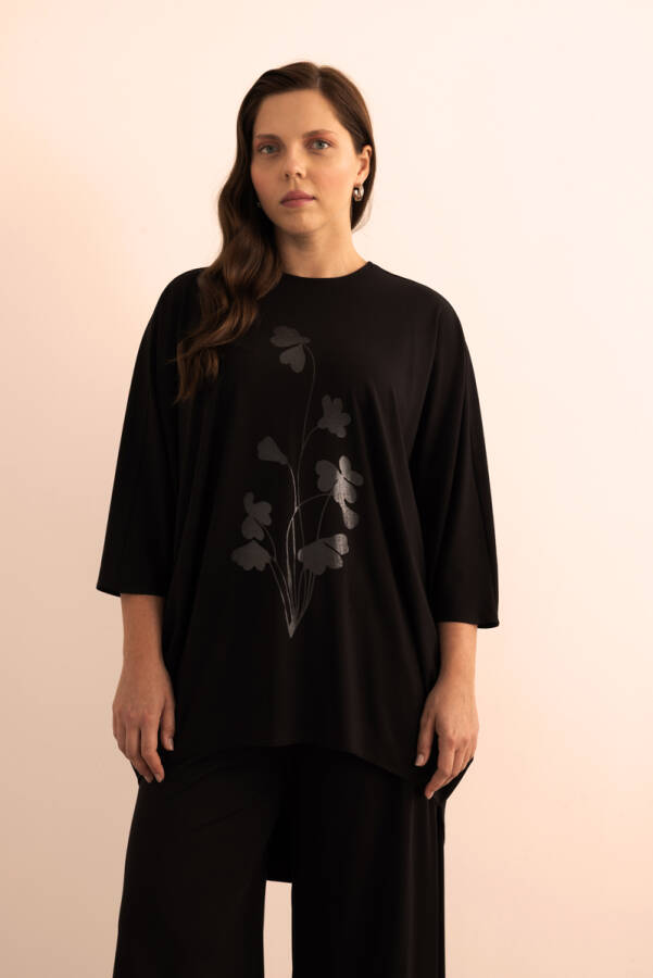 Siyah Şeffaf Baskı Detaylı , Rahat Kalıp Örme Tweenset - Aker (1)