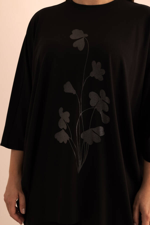 Siyah Şeffaf Baskı Detaylı , Rahat Kalıp Örme Tweenset - 3