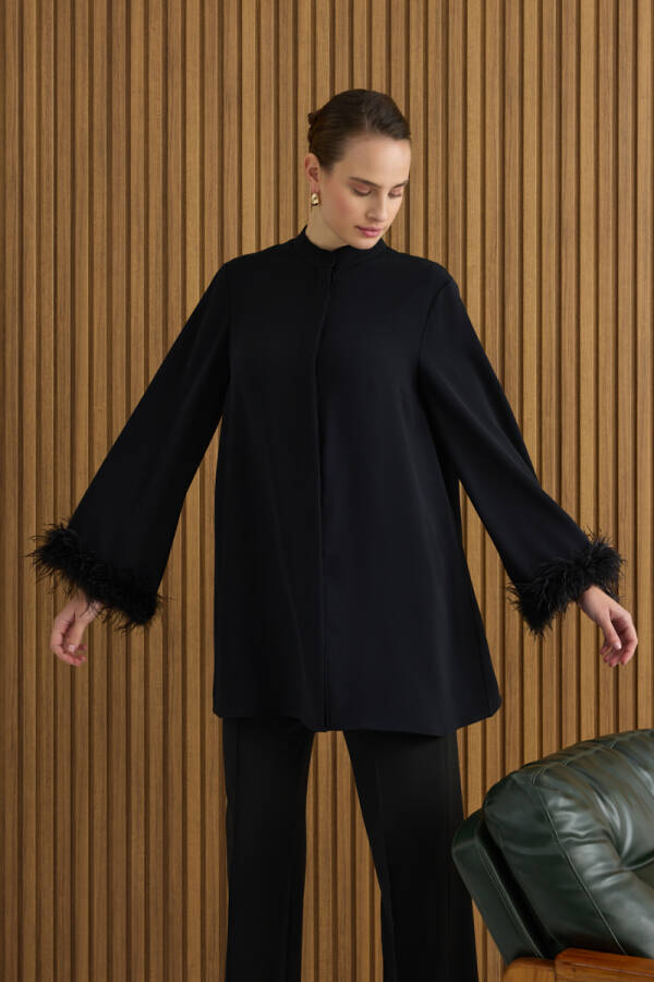 Siyah Şerit Tüylü Tunik - 1