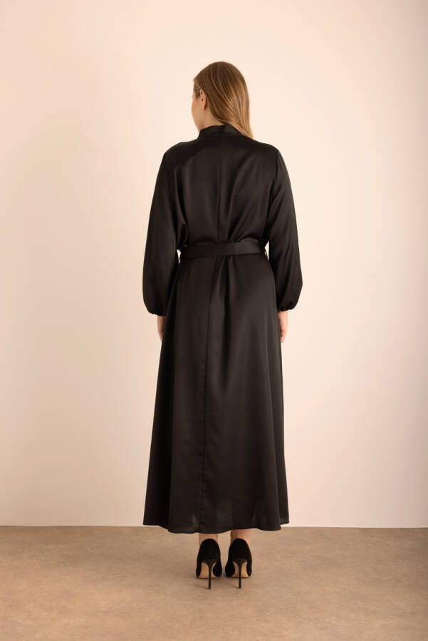 Siyah Seyyar Çiçek Detaylı Varak Dokuma Elbise - 6