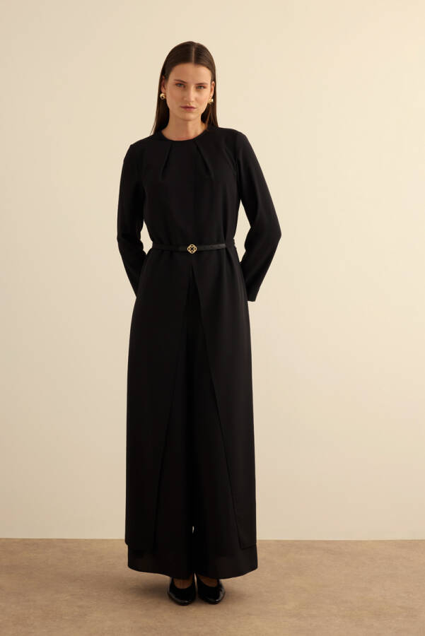 Siyah Seyyar Kemerli Detaylı Tulum - 5