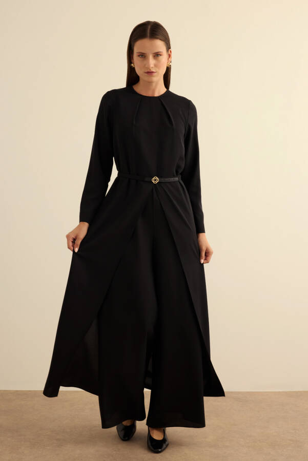 Siyah Seyyar Kemerli Detaylı Tulum - Aker