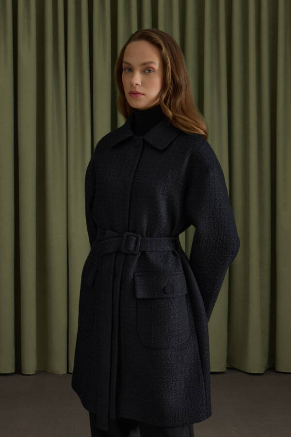 Siyah Seyyar Kemerli Tweed Kap - Aker