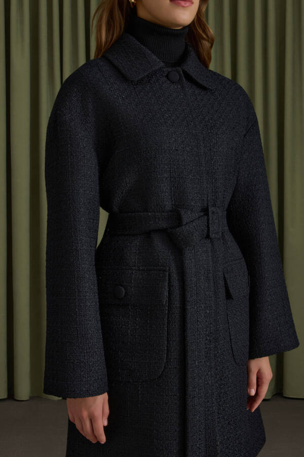 Siyah Seyyar Kemerli Tweed Kap - 4