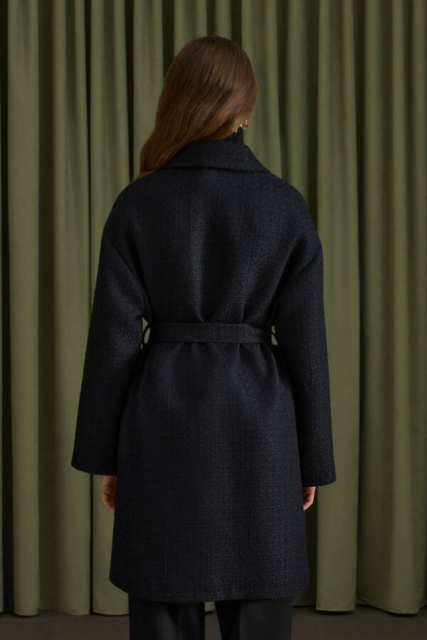 Siyah Seyyar Kemerli Tweed Kap - 5