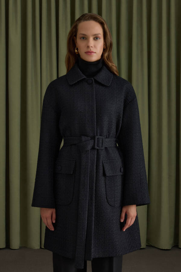 Siyah Seyyar Kemerli Tweed Kap - Aker (1)