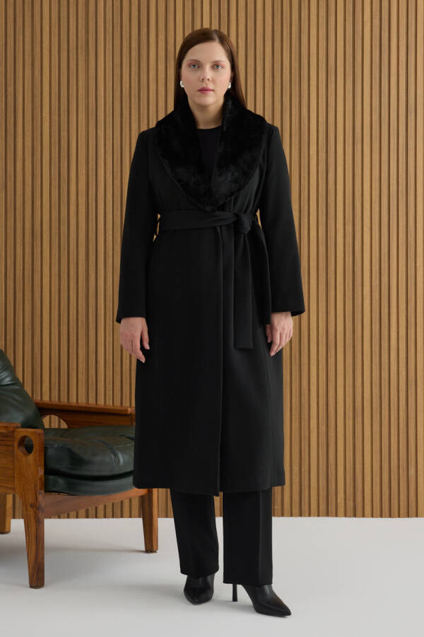 Siyah Seyyar Kürk Yakalı Manto - 3