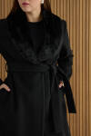 Siyah Seyyar Kürk Yakalı Manto - 4