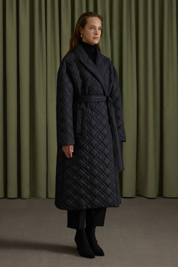 Siyah Seyyar Kuşaklı Kapitone Mont - Aker (1)