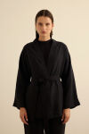 Siyah Seyyar Kuşaklı Keten Kımono - 5