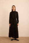 Siyah Seyyar Kuşaklı KetenGömlek Elbise - 3
