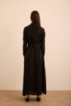 Siyah Seyyar Kuşaklı KetenGömlek Elbise - 6