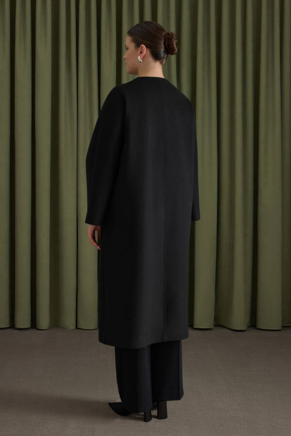 Siyah Sıfır Yaka Manto - 6