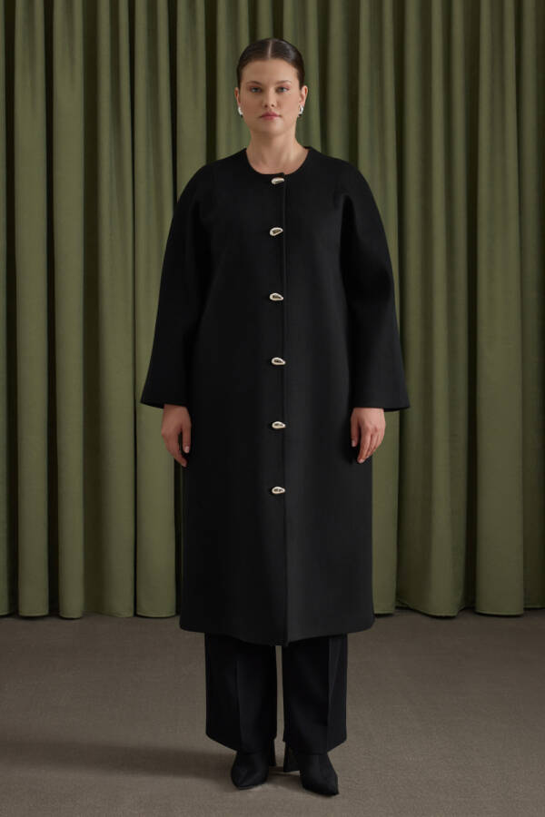 Siyah Sıfır Yaka Manto - 3