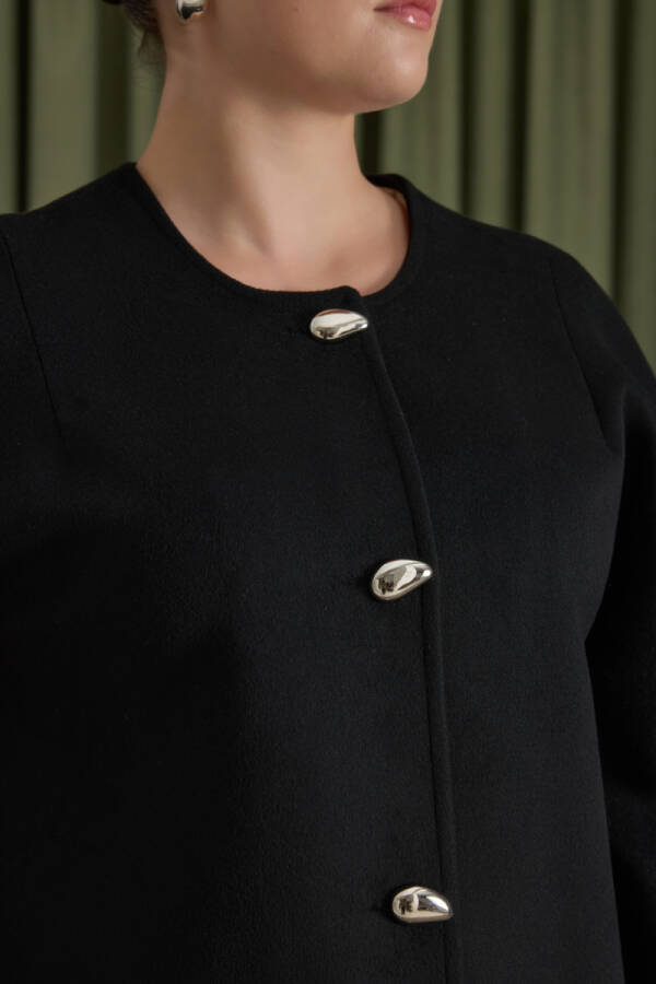 Siyah Sıfır Yaka Manto - 5