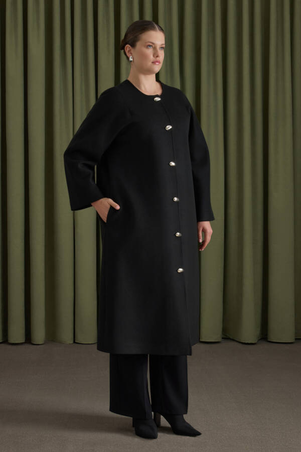 Siyah Sıfır Yaka Manto - 4