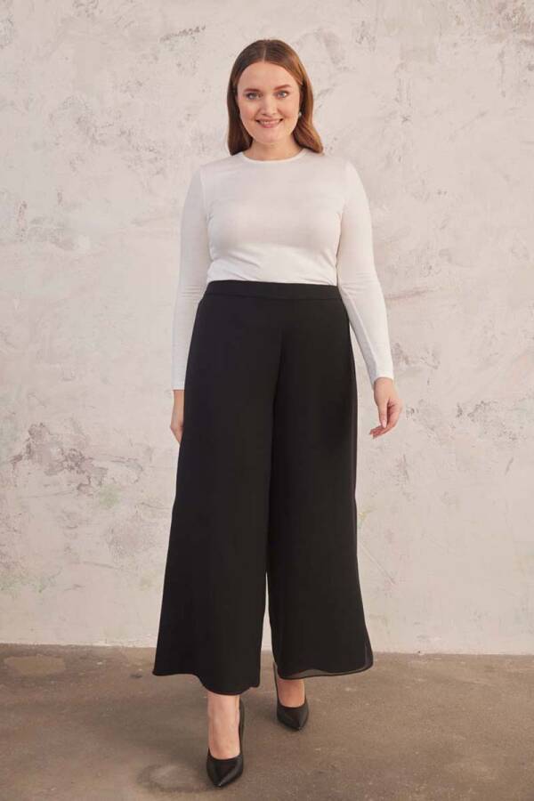 Siyah Şifon Detaylı Pantolon Etek - 3