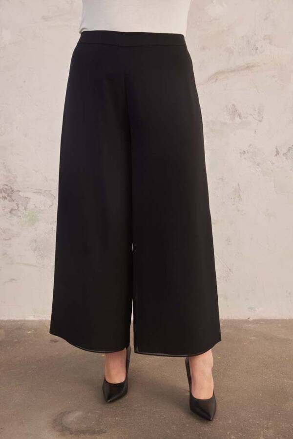 Siyah Şifon Detaylı Pantolon Etek - 6
