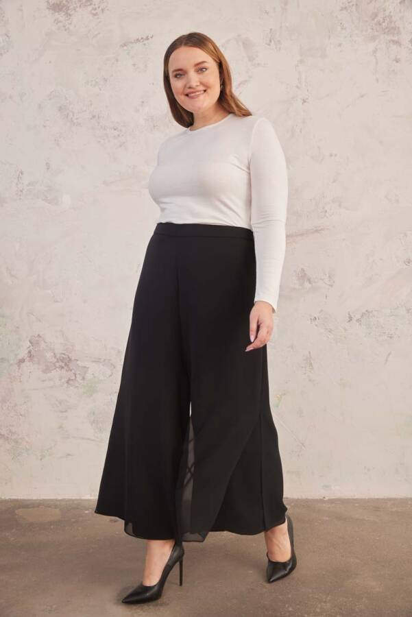 Siyah Şifon Detaylı Pantolon Etek - 1