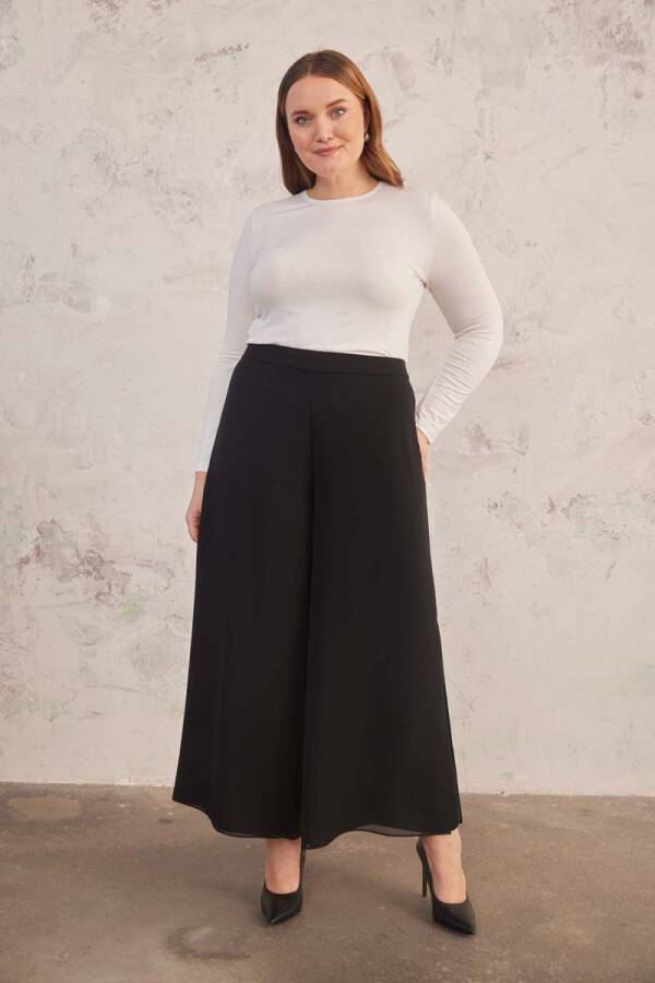 Siyah Şifon Detaylı Pantolon Etek - 2