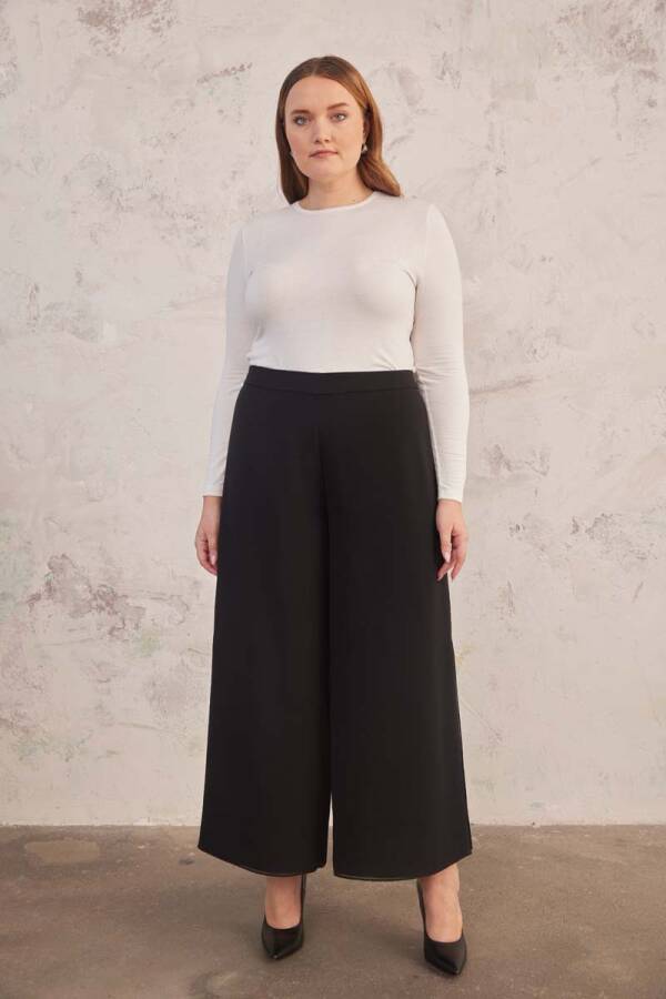 Siyah Şifon Detaylı Pantolon Etek - 4