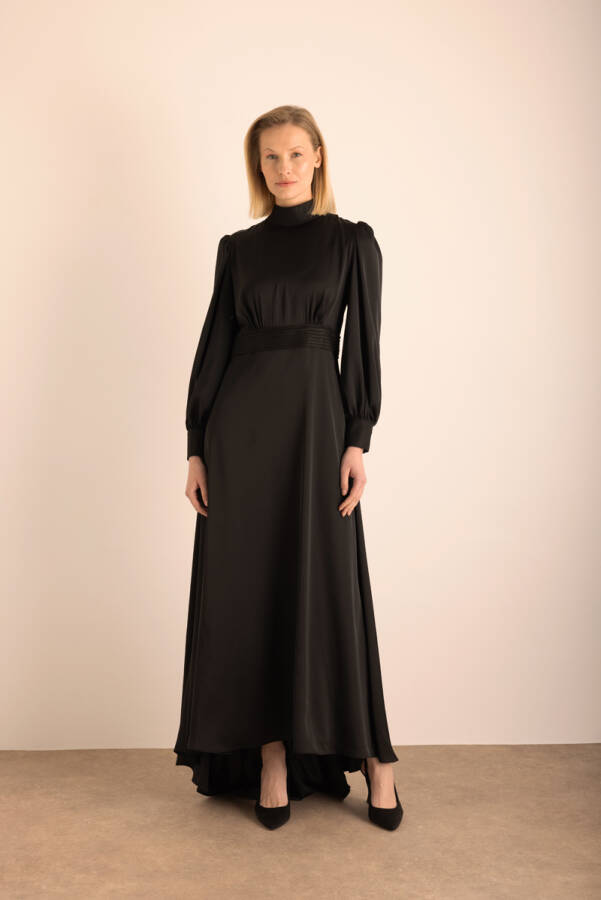 Siyah Sim Garni Detaylı Dokuma Elbise - 3