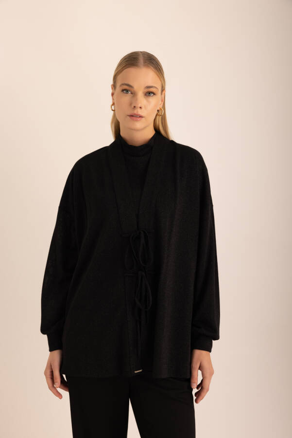 Siyah Simli Örme Tweenset - Aker