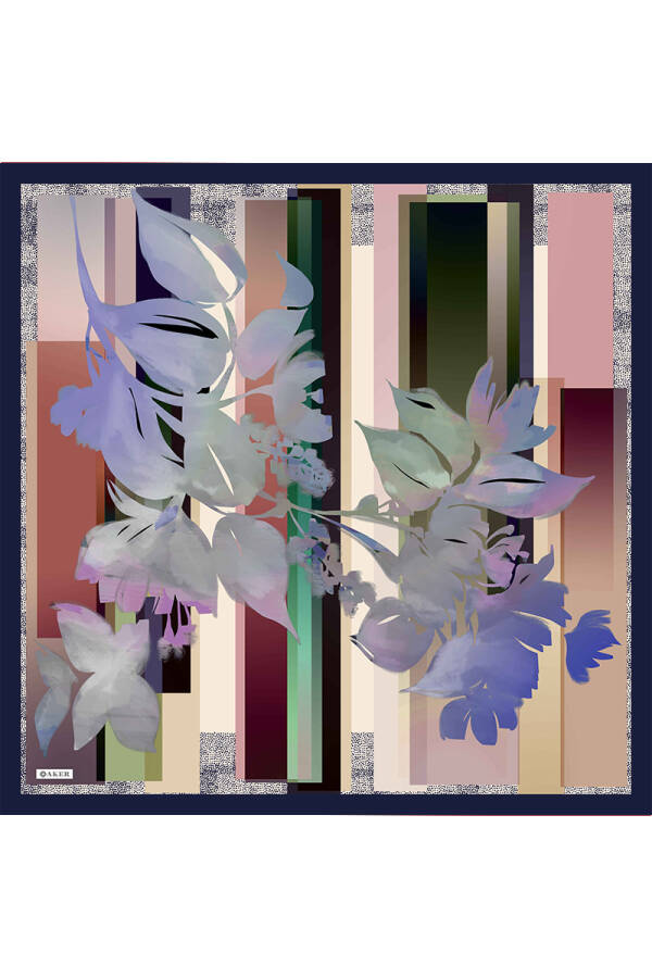 Lacivert Çiçek Desenli Soft Touch Eşarp - 1