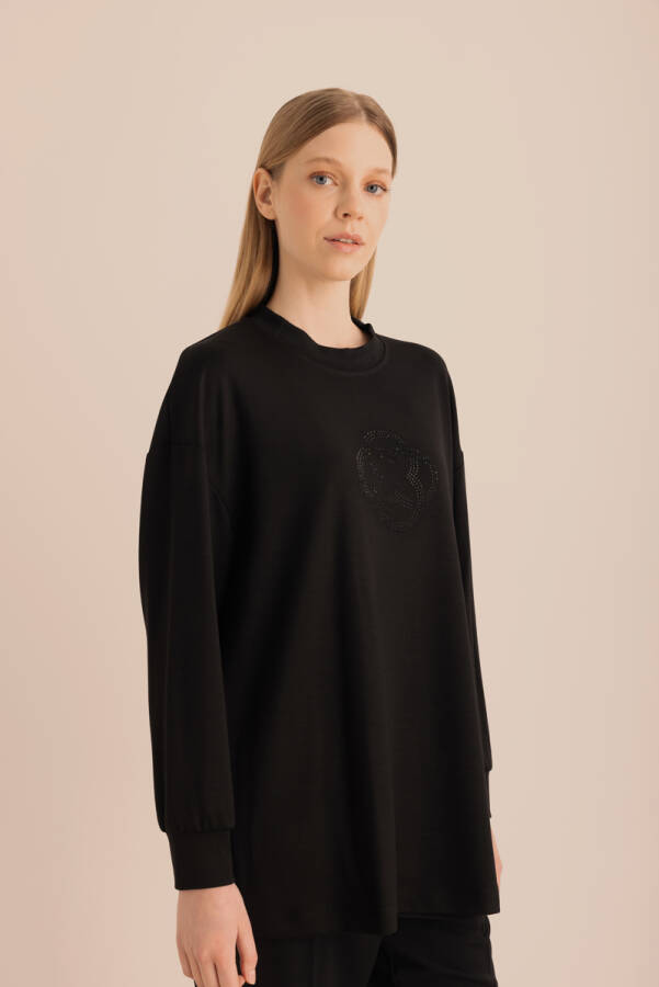 Siyah Taş Detaylı Swatshirt - 2