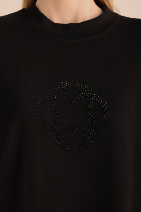 Siyah Taş Detaylı Swatshirt - 3