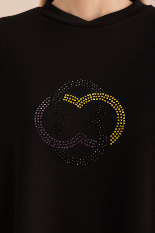Siyah Taş Yapıştırma Detaylı Sweatshirt - 3