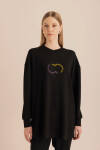 Siyah Taş Yapıştırma Detaylı Sweatshirt - 1