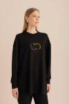 Siyah Taş Yapıştırma Detaylı Sweatshirt - 2