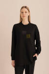 Siyah Taş Yapıştırma Detaylı Sweatshirt - 1