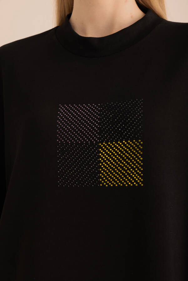 Siyah Taş Yapıştırma Detaylı Sweatshirt - 3