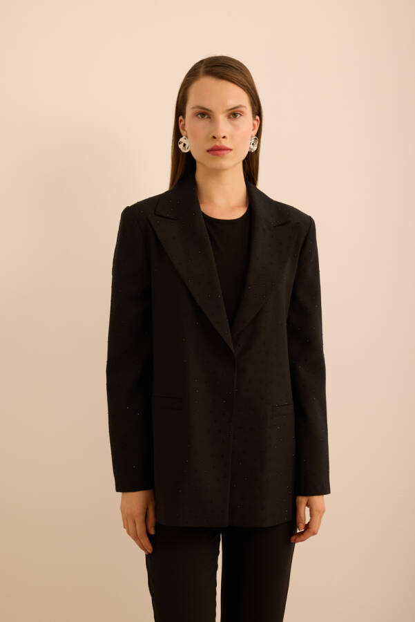 Siyah Taş Yapıştırmalı Dokuma Klasik Ceket - Aker (1)